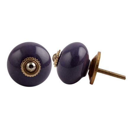 Purple Round Golden Fitting Ceramic Dresser Knob